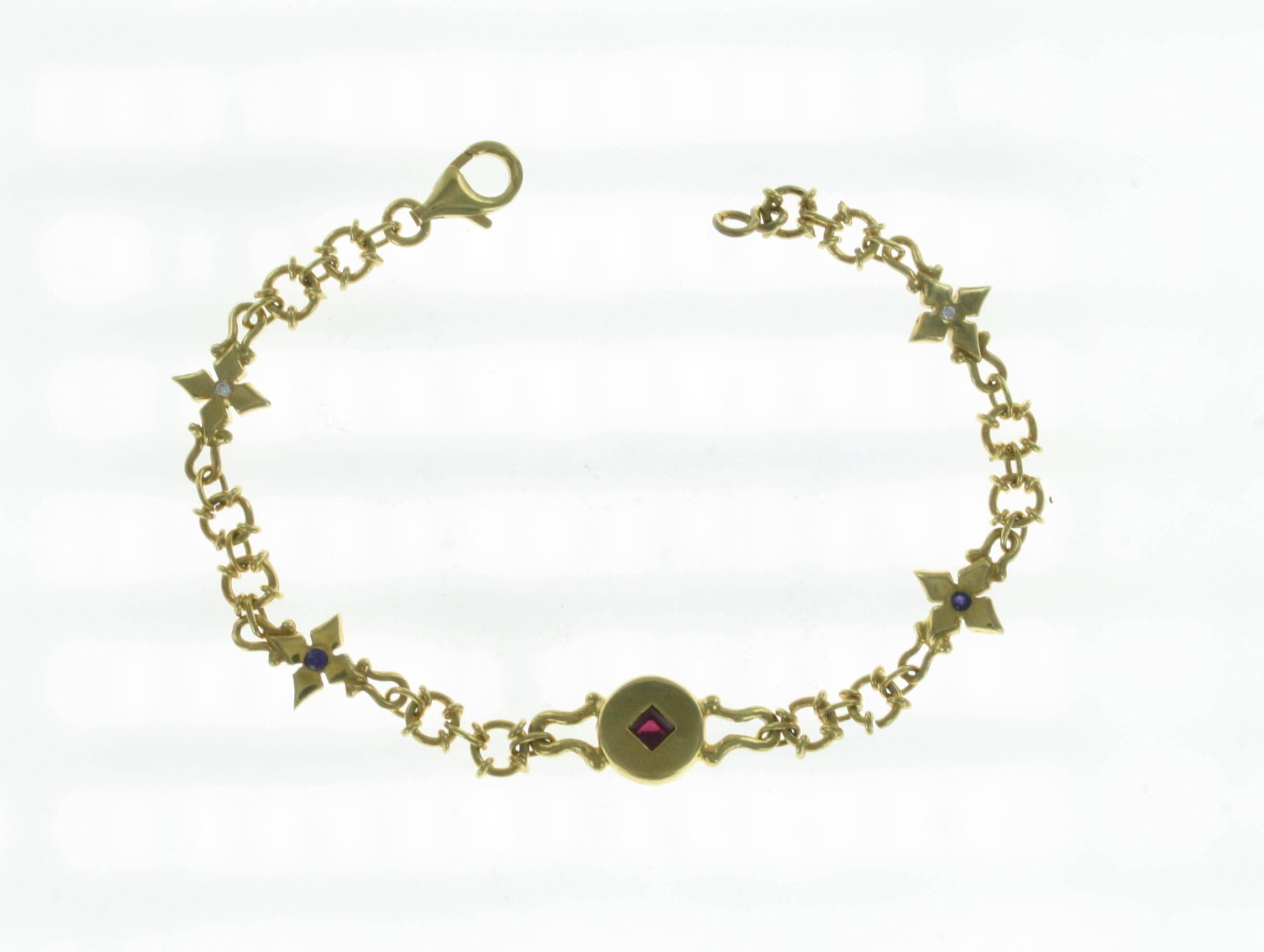 Delicate Ruby Sapphire Diamond Gold Bracelet 4