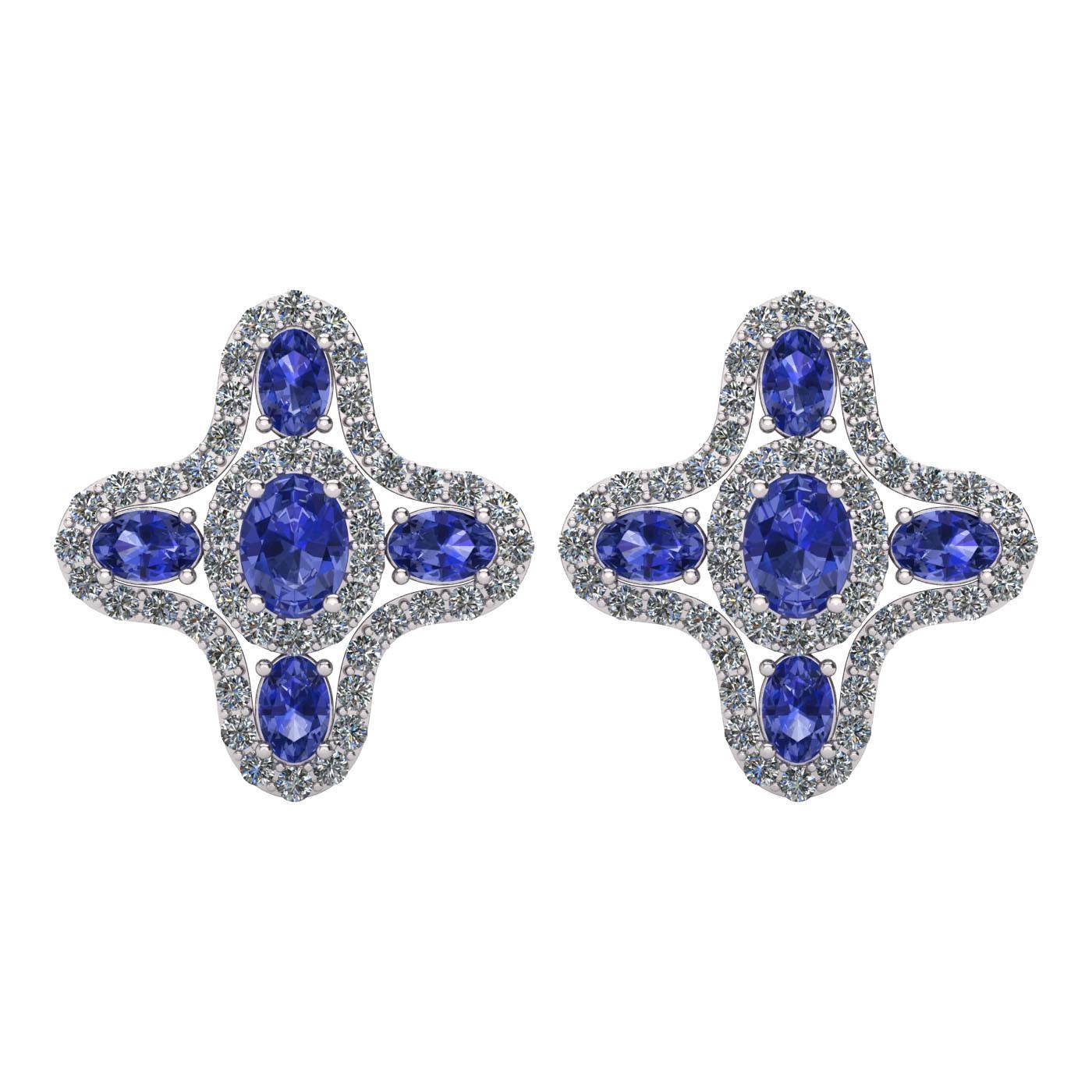  Tanzanite Diamond Halo Stud Earrings by Juliette Wooten White Gold  For Sale