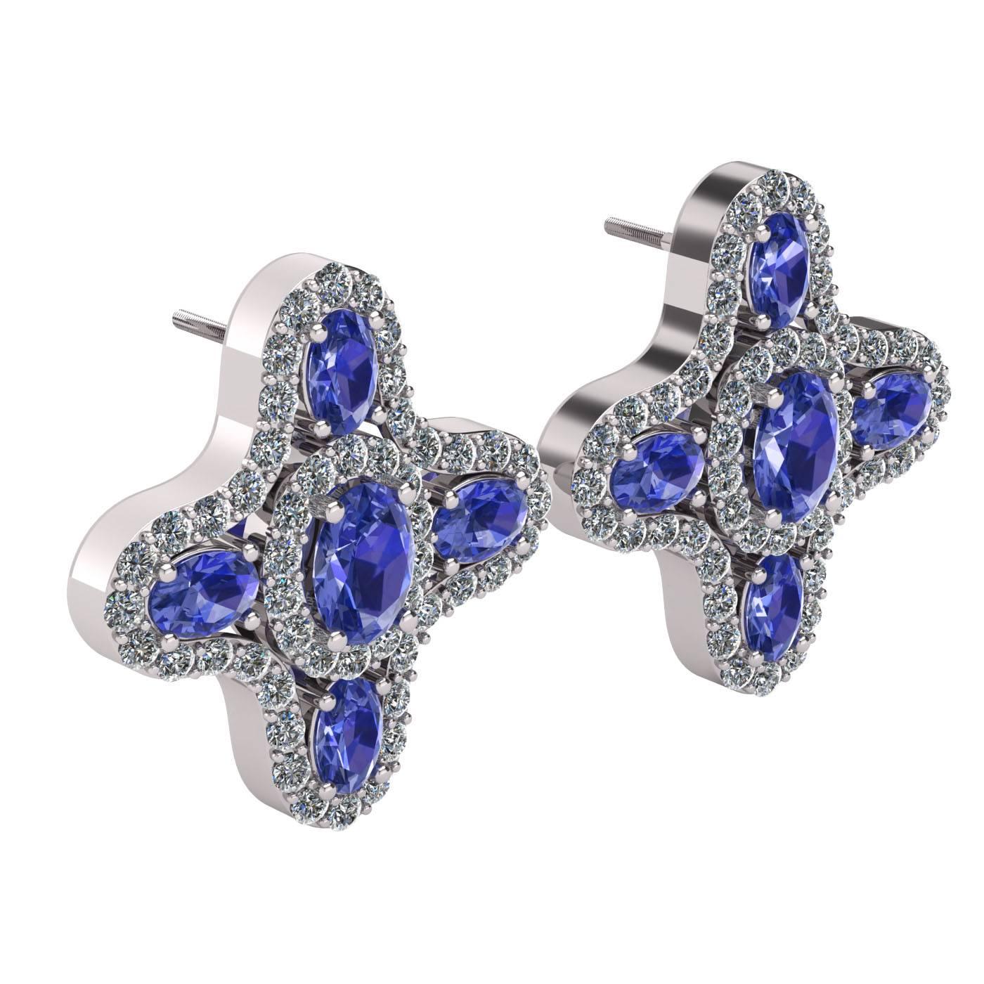 Contemporary  Tanzanite Diamond Halo Stud Earrings by Juliette Wooten White Gold  For Sale