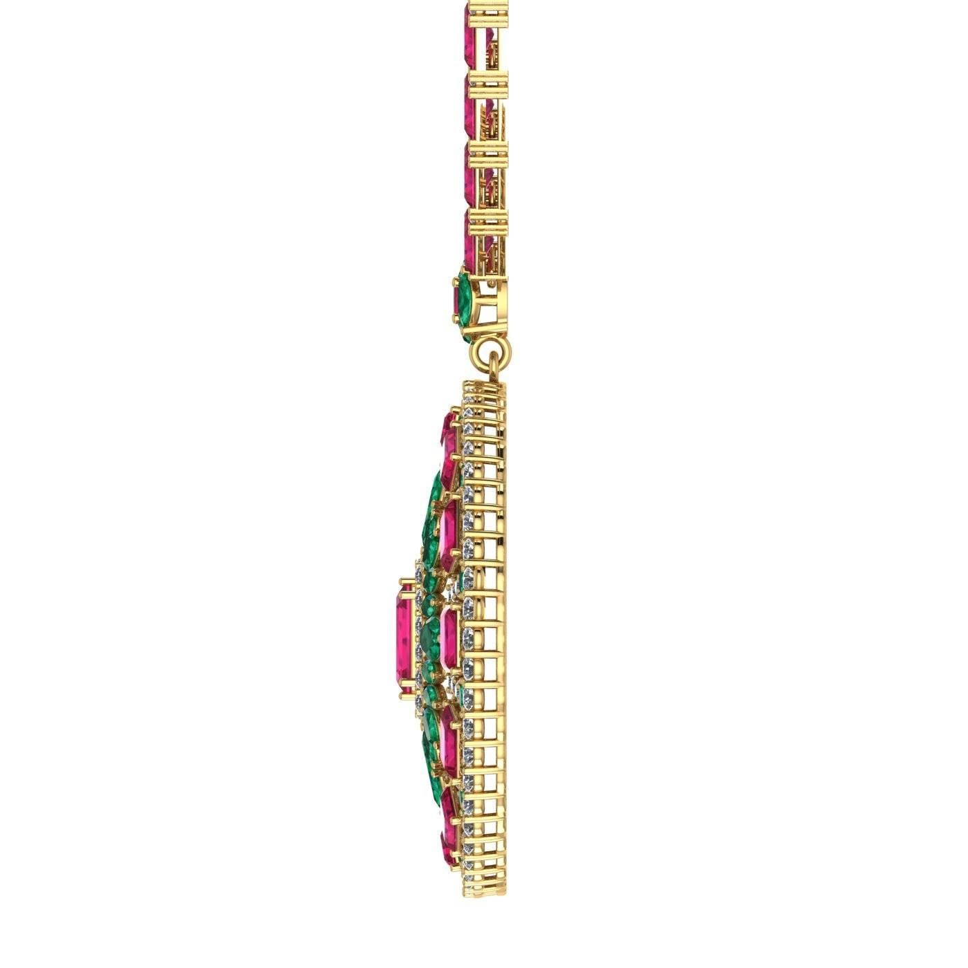 Tennis-Halskette mit Medaillon aus Gelbgold mit Rubin, Smaragd und Diamant von Juliette Wooten  im Angebot 1