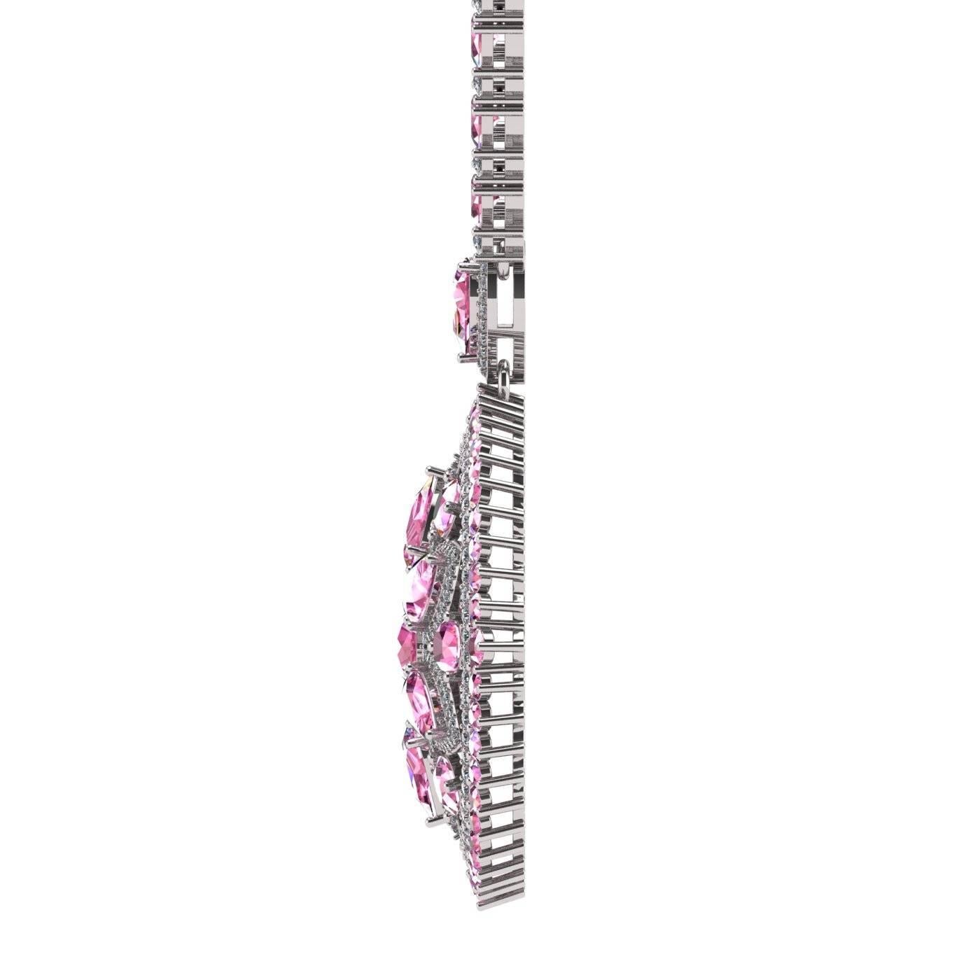  Tennis-Halskette mit Medaillon von Juliette Wooten aus Weißgold mit rosa Saphiren und Diamanten  (Zeitgenössisch) im Angebot