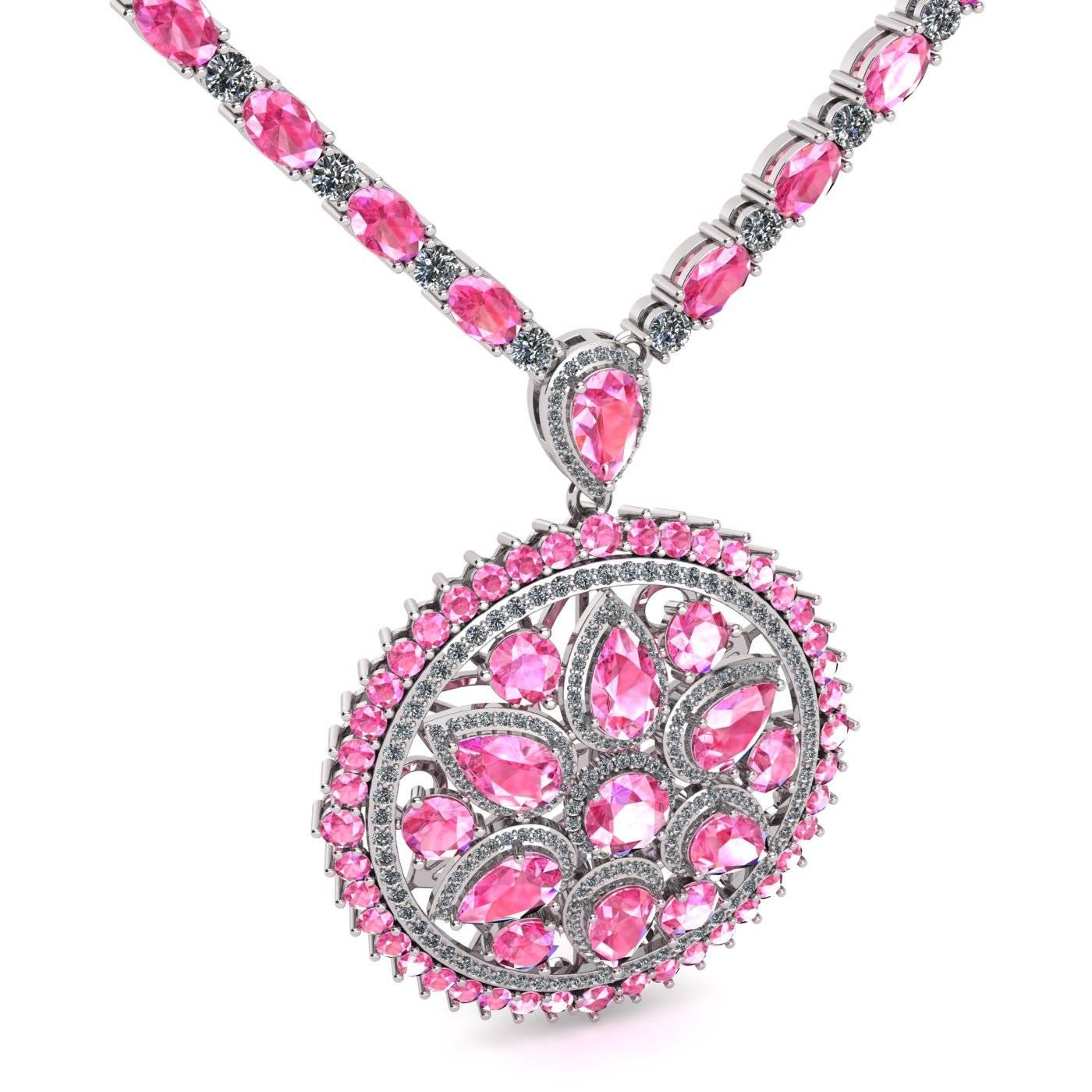Women's or Men's  Pink Sapphire Diamond Tennis Necklace Medallion by Juliette Wooten White Gold  For Sale