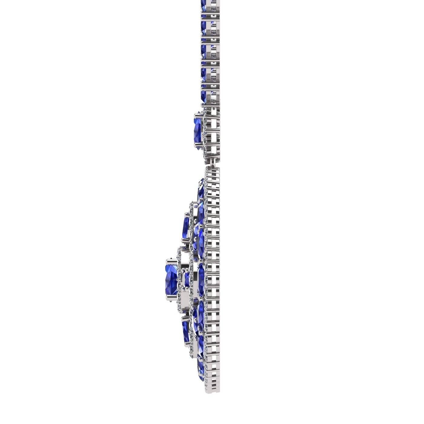 Blue Sapphire Diamond Tennis Necklace Medallion by Juliette Wooten White Gold  In New Condition For Sale In Sanford, FL