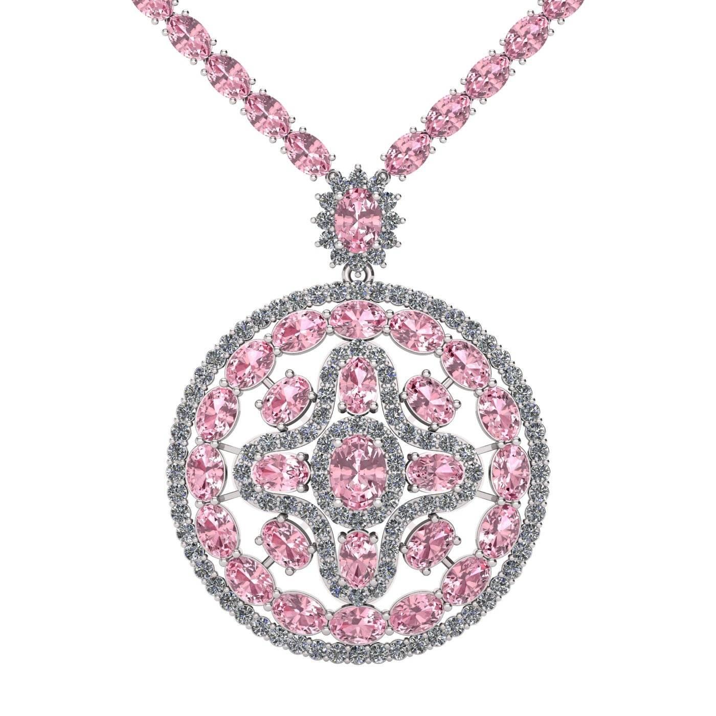 Pink Sapphire Diamond Tennis Necklace Medallion by Juliette Wooten White Gold For Sale