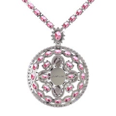 Pink Sapphire Diamond Tennis Necklace Medallion by Juliette Wooten White Gold
