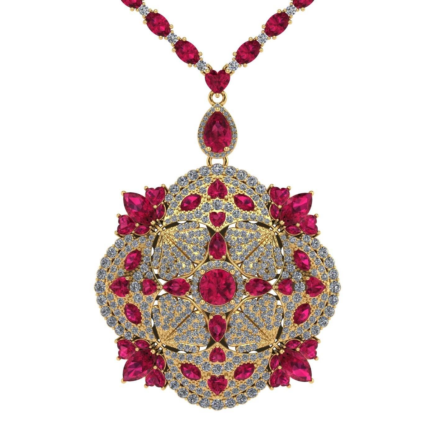Collier de tennis contemporain à pendentif plume, en rubis et diamants, par Juliette Wooten