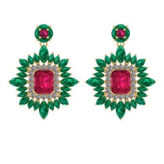 Juliette Wooten Halo-Ohrringe, Rubin Smaragd Diamant Gelbgold