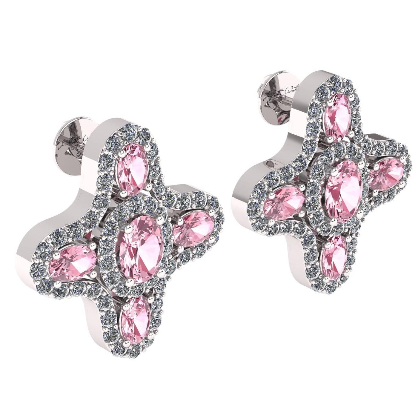 Contemporary Juliette Wooten Pink Sapphire Diamond White Gold Stud Halo Earrings For Sale