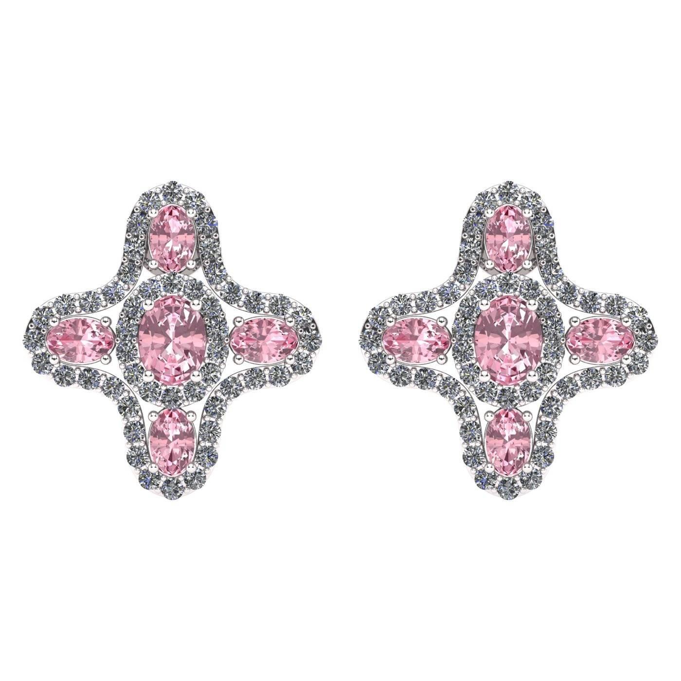 Juliette Wooten Pink Sapphire Diamond White Gold Stud Halo Earrings For Sale