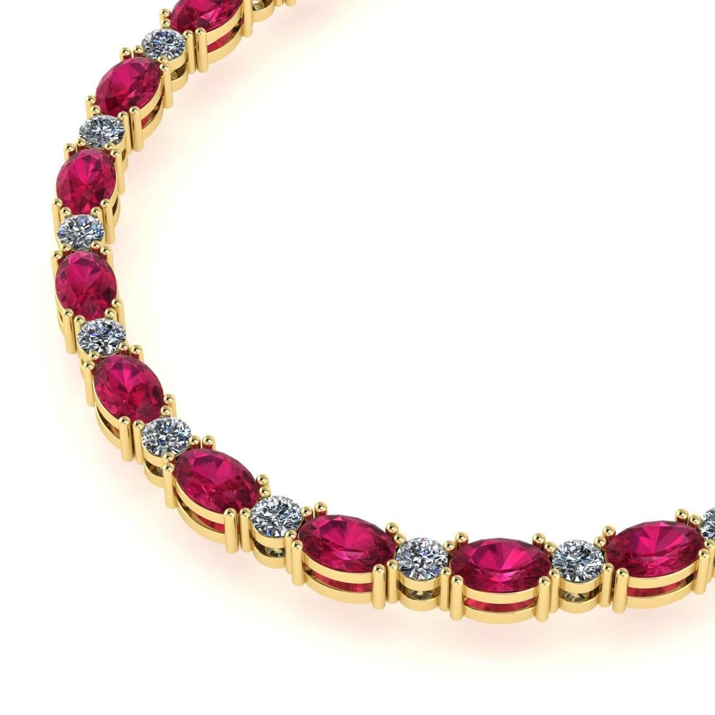 Modern Ruby Diamond Tennis Necklace by Juliette Wooten Yellow Gold