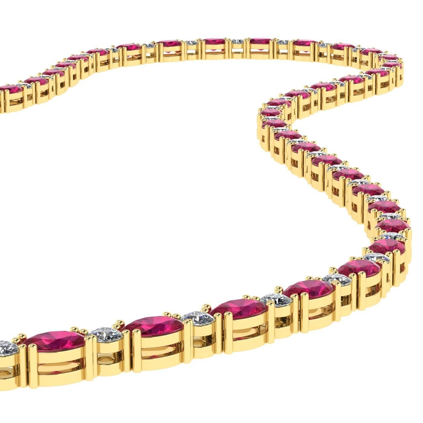 Women's or Men's Ruby Diamond Tennis Necklace by Juliette Wooten Yellow Gold