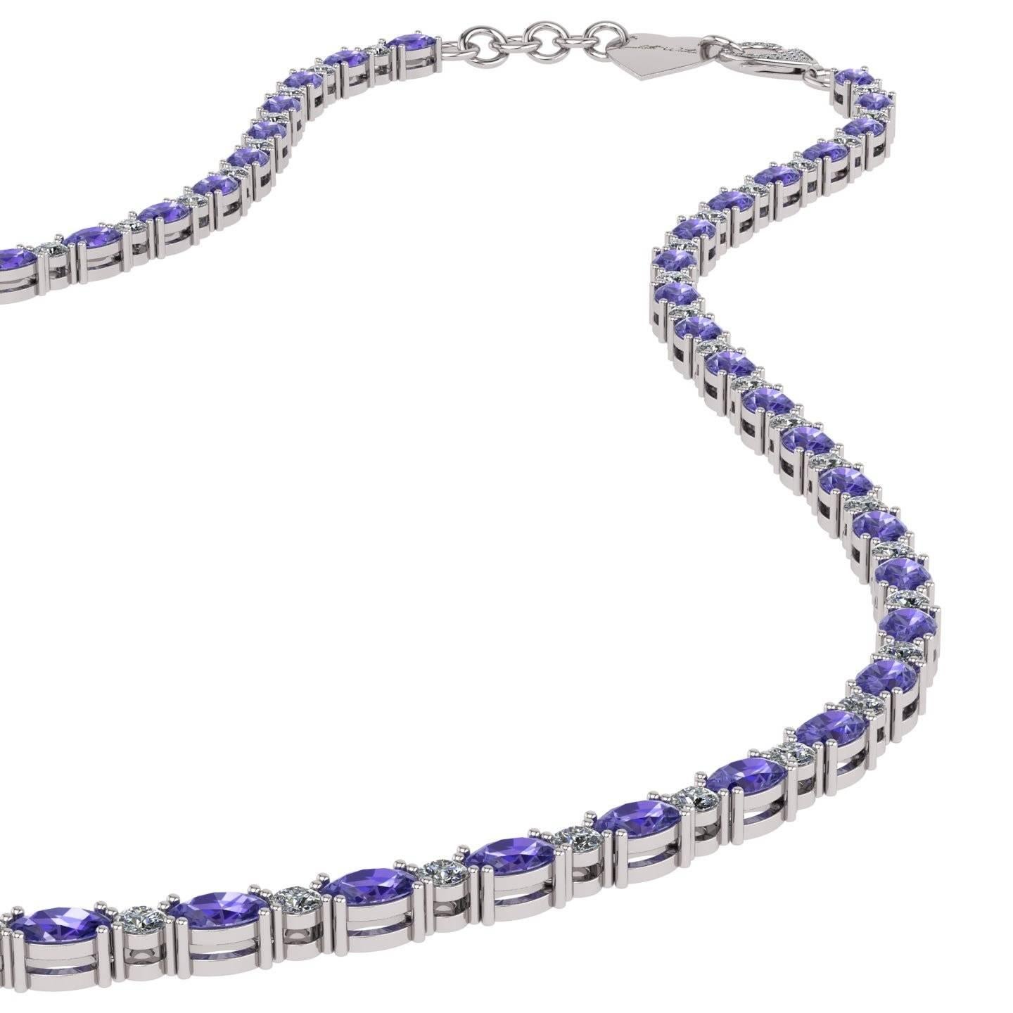 Modern Tanzanite Diamond Tennis Necklace by Juliette Wooten White Gold For Sale