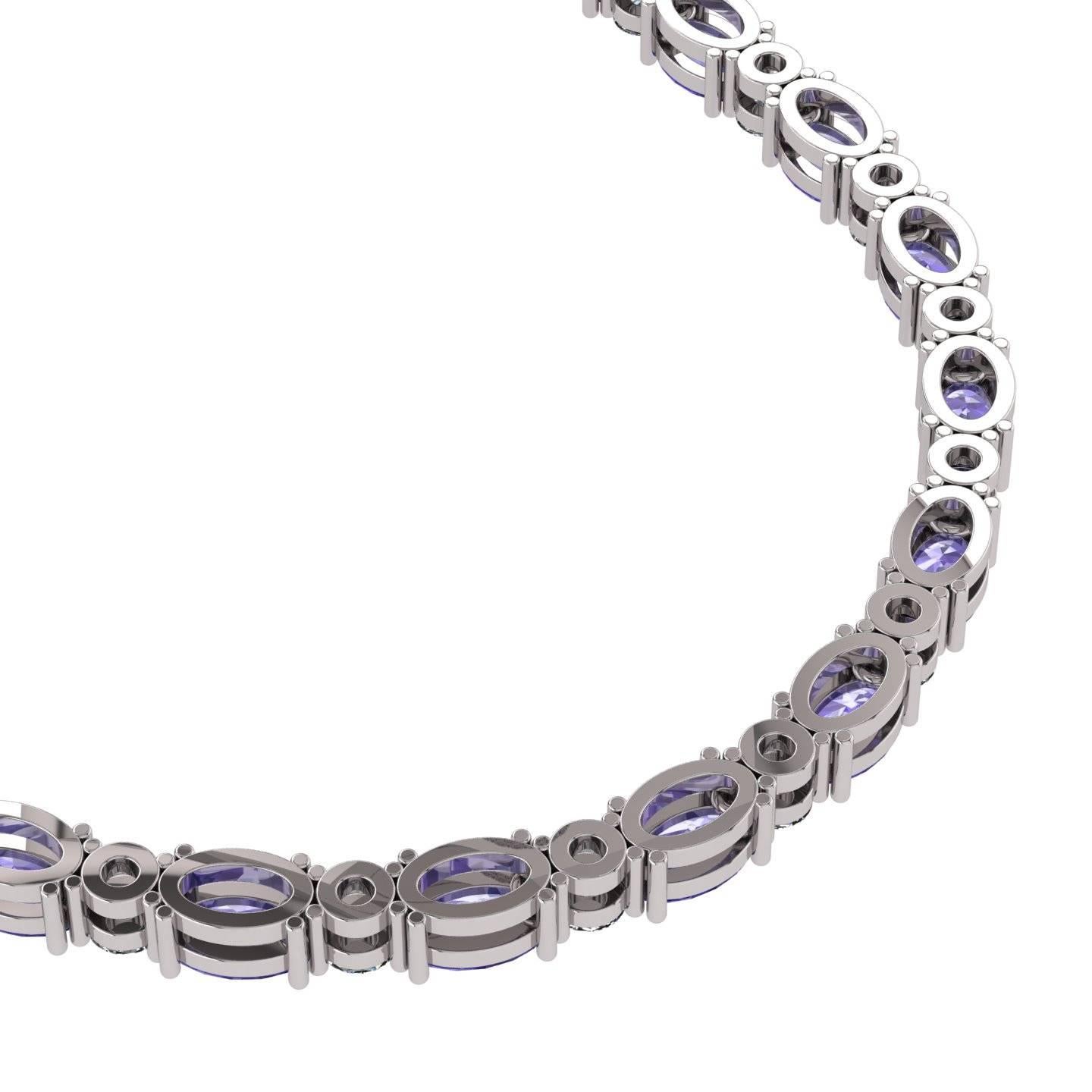 Women's or Men's Tanzanite Diamond Tennis Necklace by Juliette Wooten White Gold For Sale