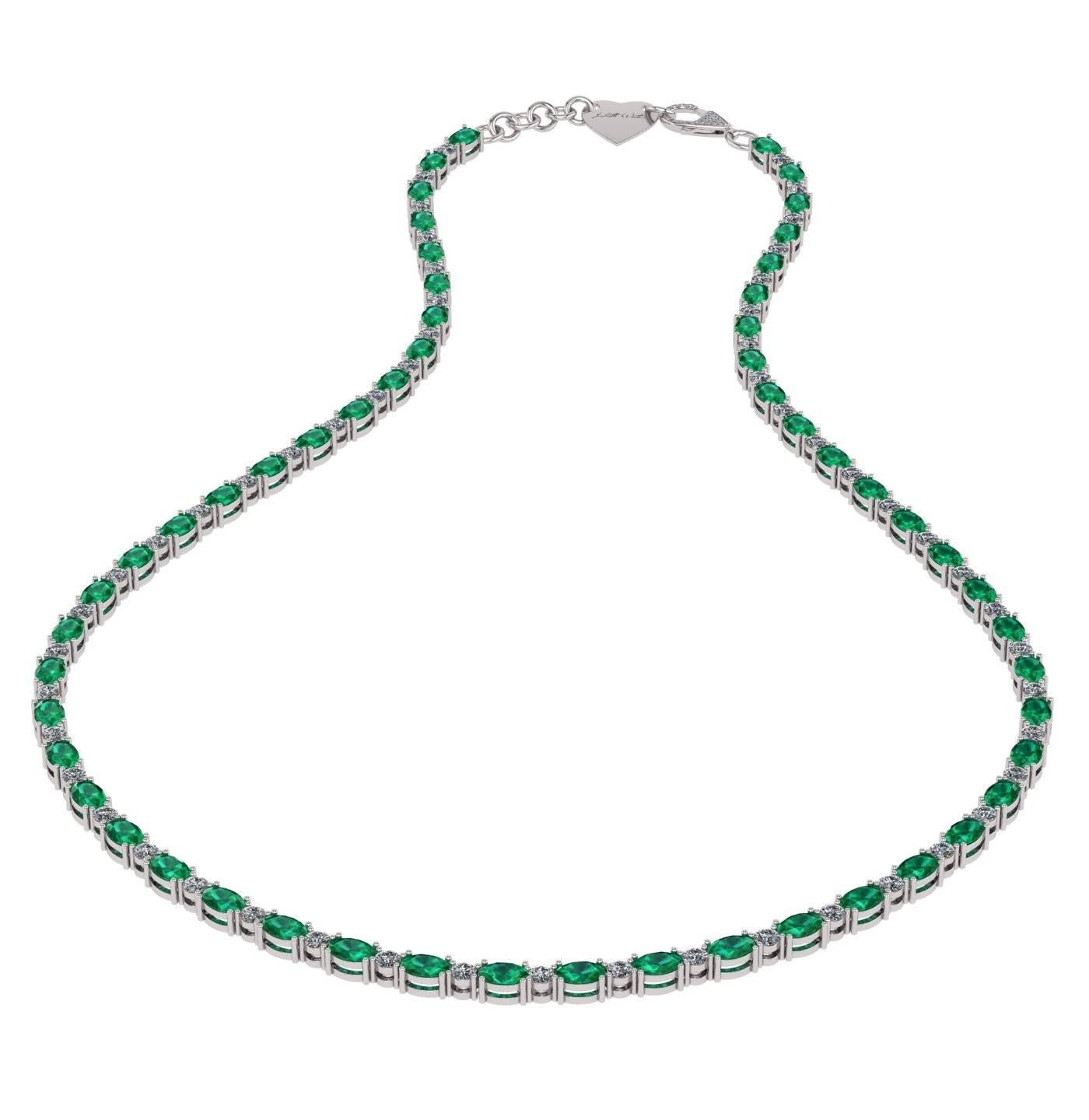 Modern Emerald Diamond Tennis Necklace by Juliette Wooten Yellow Gold For Sale