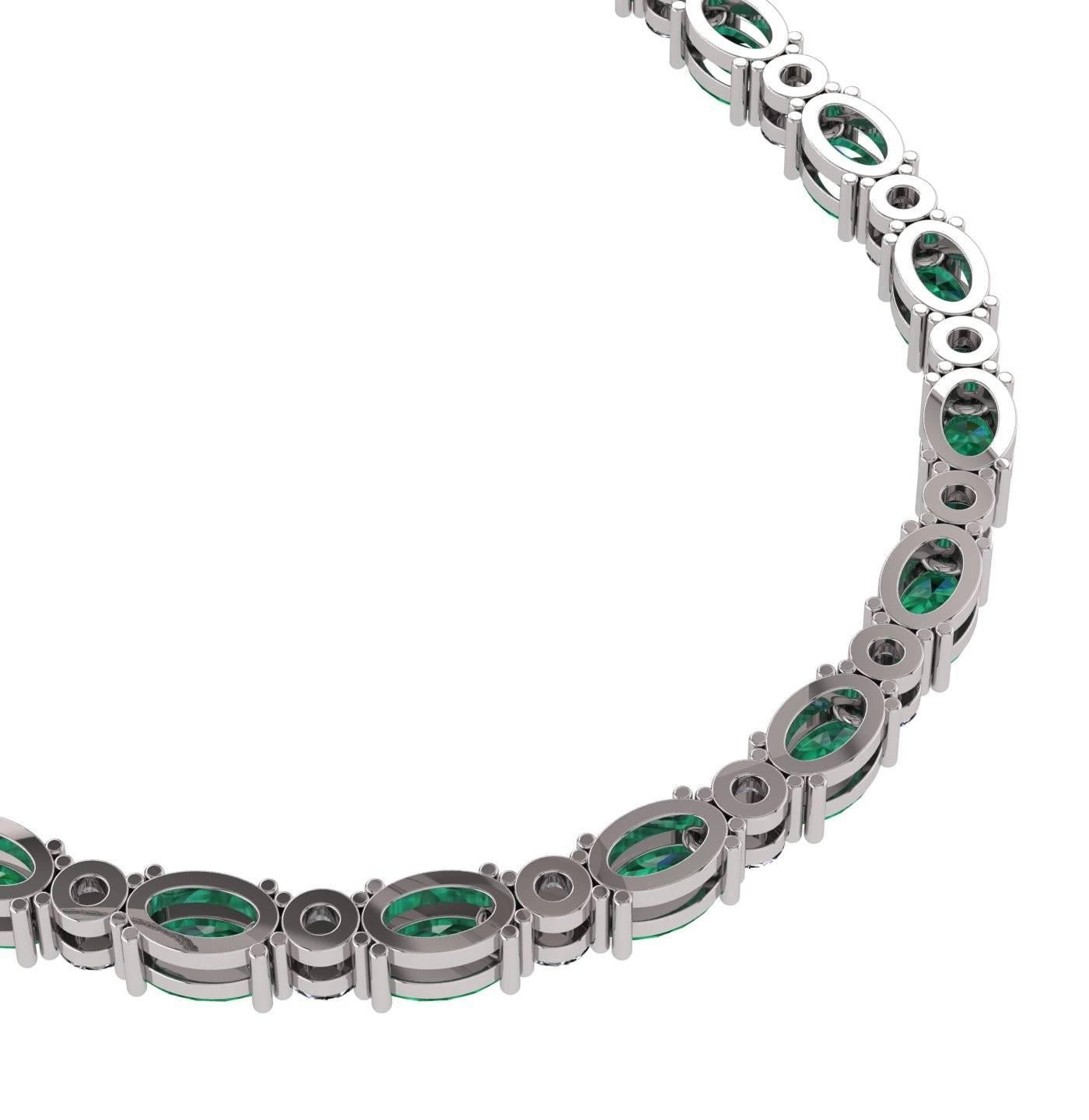 Women's or Men's Emerald Diamond Tennis Necklace by Juliette Wooten Yellow Gold For Sale