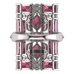 Juliette Wooten Bague en or blanc avec cœur en tourmaline rose baguette et diamants