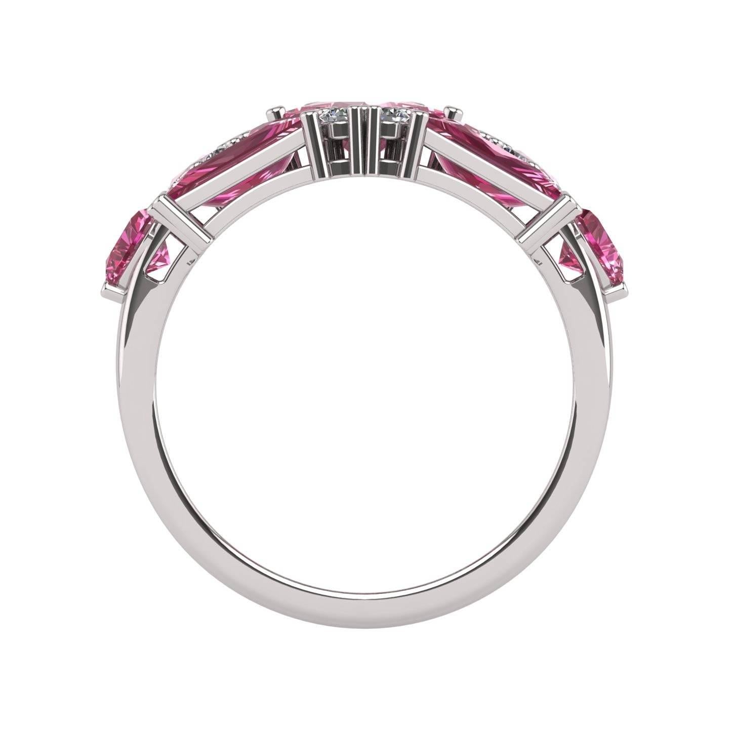 Juliette Wooten Baguette Pink Tourmaline Heart Diamond White Gold Ring For Sale 1