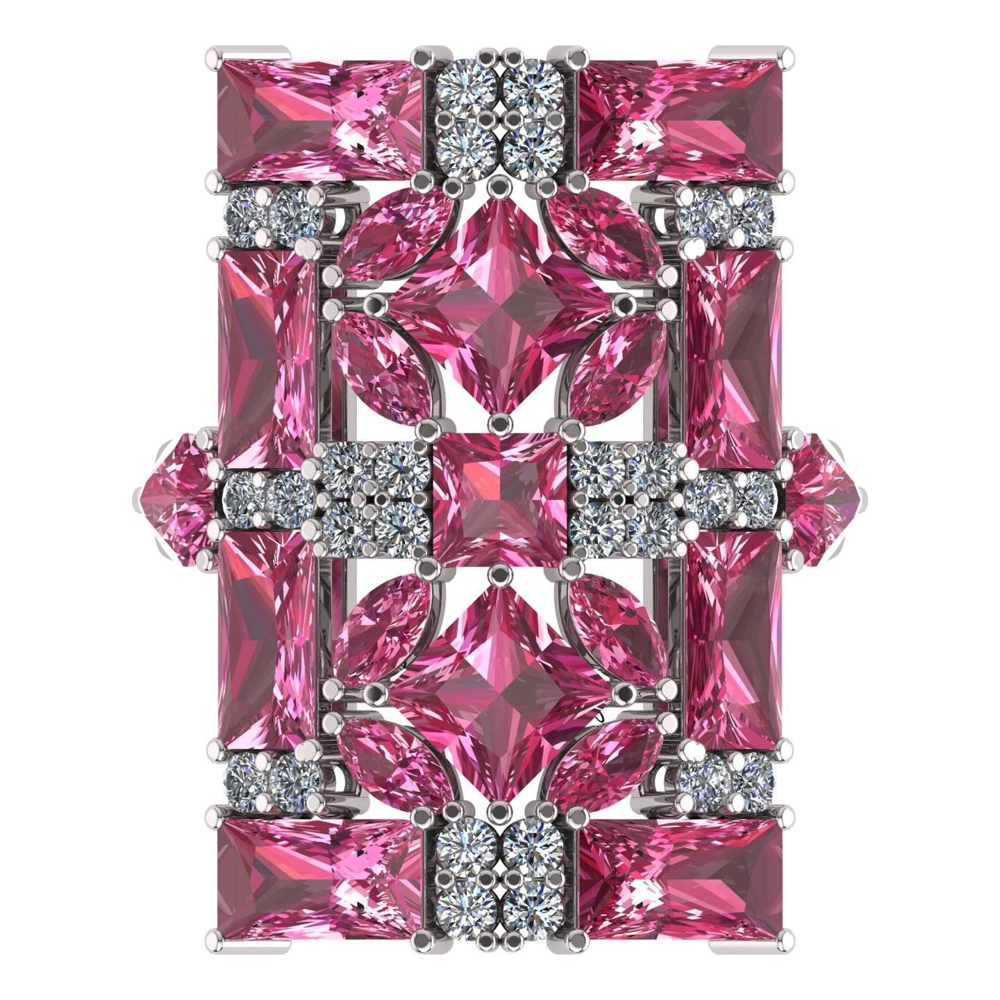 Juliette Wooten Baguette Pink Tourmaline Heart Diamond White Gold Ring For Sale
