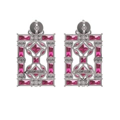 Juliette Wooten Boucles d'oreilles en or blanc en forme de cœur en tourmaline rose baguette et diamant