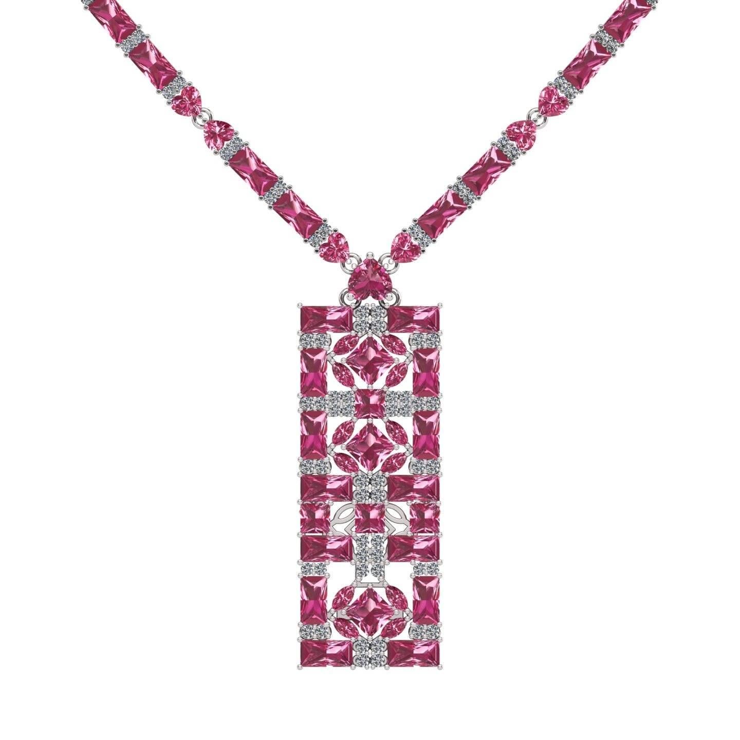 Juliette Wooten Baguette Pink Tourmaline Heart Diamond White Gold Necklace For Sale