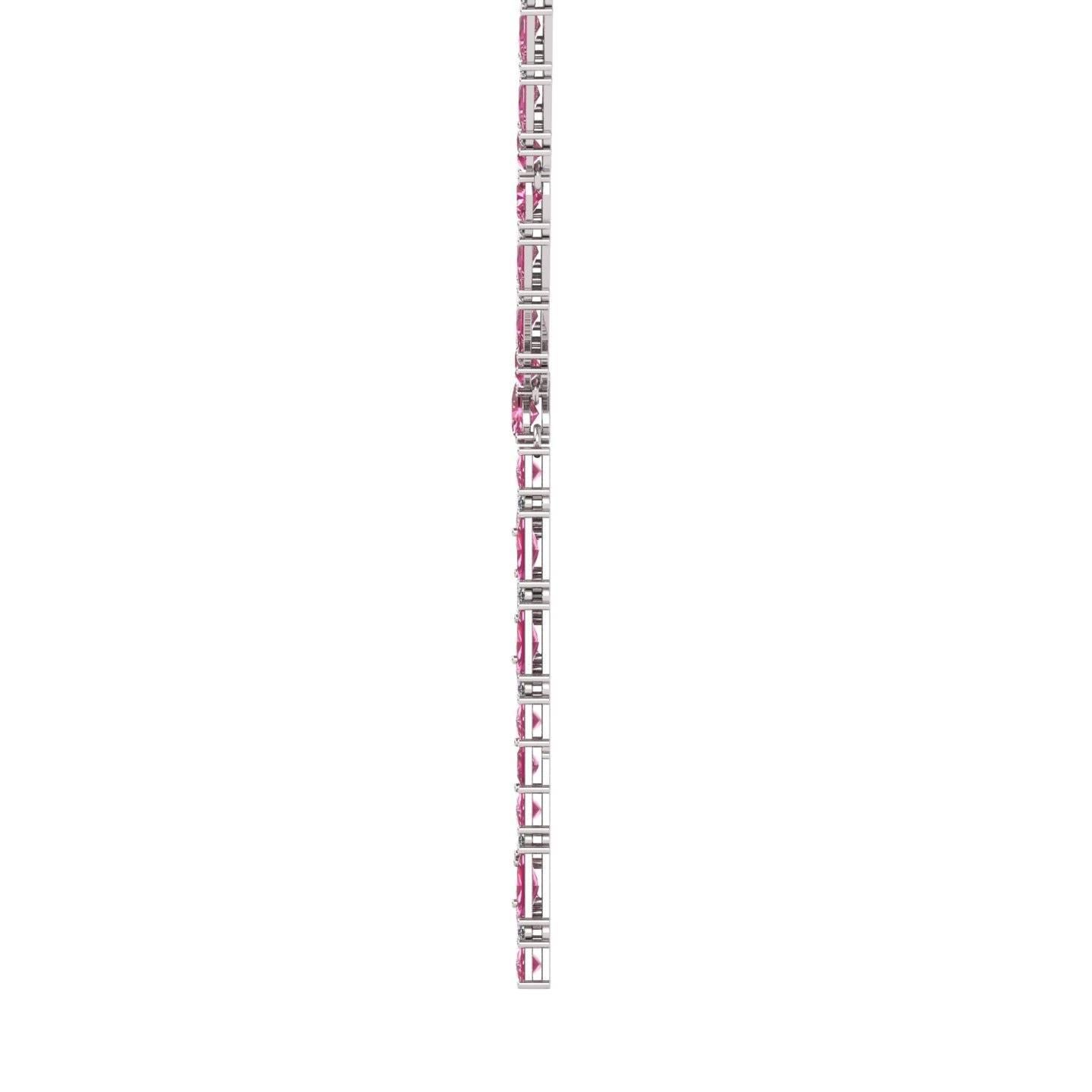 Juliette Wooten Collier en or blanc avec cœur en diamants et tourmaline rose baguette en vente 1