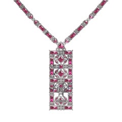 Juliette Wooten Baguette Pink Tourmaline Heart Diamond White Gold Necklace