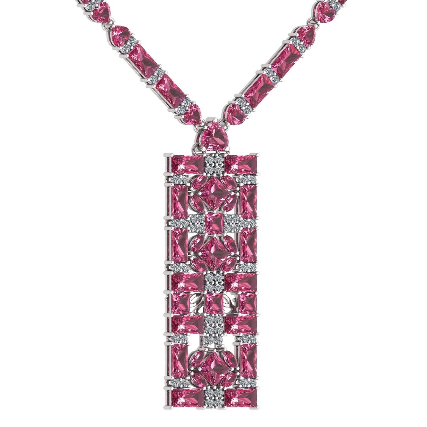 Juliette Wooten Collier en or blanc avec cœur en diamants et tourmaline rose baguette Neuf - En vente à Sanford, FL