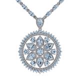 Aquamarine Diamond Tennis Necklace Flower Pendant by Juliette Wooten White Gold