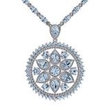  Aquamarine Diamond Tennis Necklace Flower Pendant by Juliette Wooten White Gold