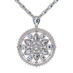 Aigue-marine Diamant Collier Tennis Pendentif Fleur par Juliette Wooten Or blanc