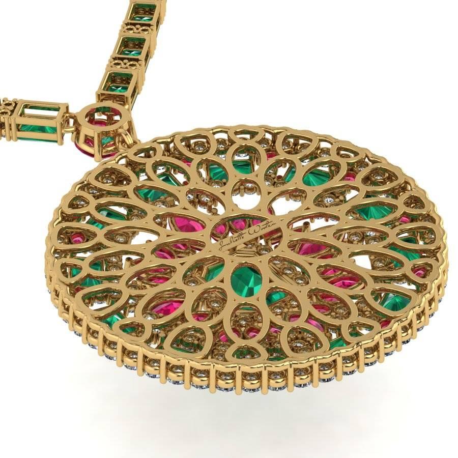 Tennis-Halskette mit Medaillon mit Smaragd, Rubin und Diamant von Juliette Wooten aus Gelbgold  im Zustand „Neu“ im Angebot in Sanford, FL