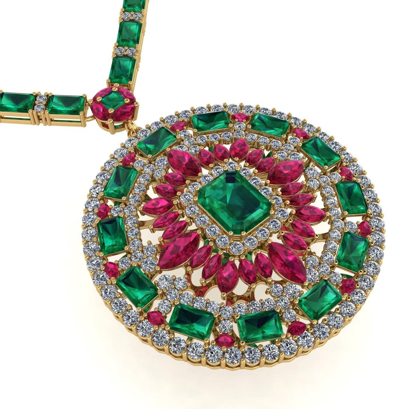 Tennis-Halskette mit Medaillon mit Smaragd, Rubin und Diamant von Juliette Wooten aus Gelbgold  (Zeitgenössisch) im Angebot