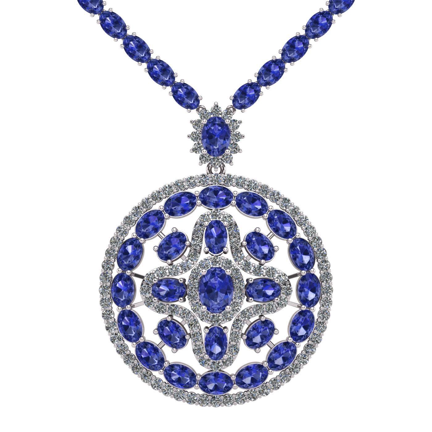 Tanzanite Diamond Tennis Necklace Medallion by Juliette Wooten White Gold  For Sale