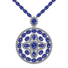 Collier tennis médaillon en or blanc avec tanzanite et diamants par Juliette Wooten 