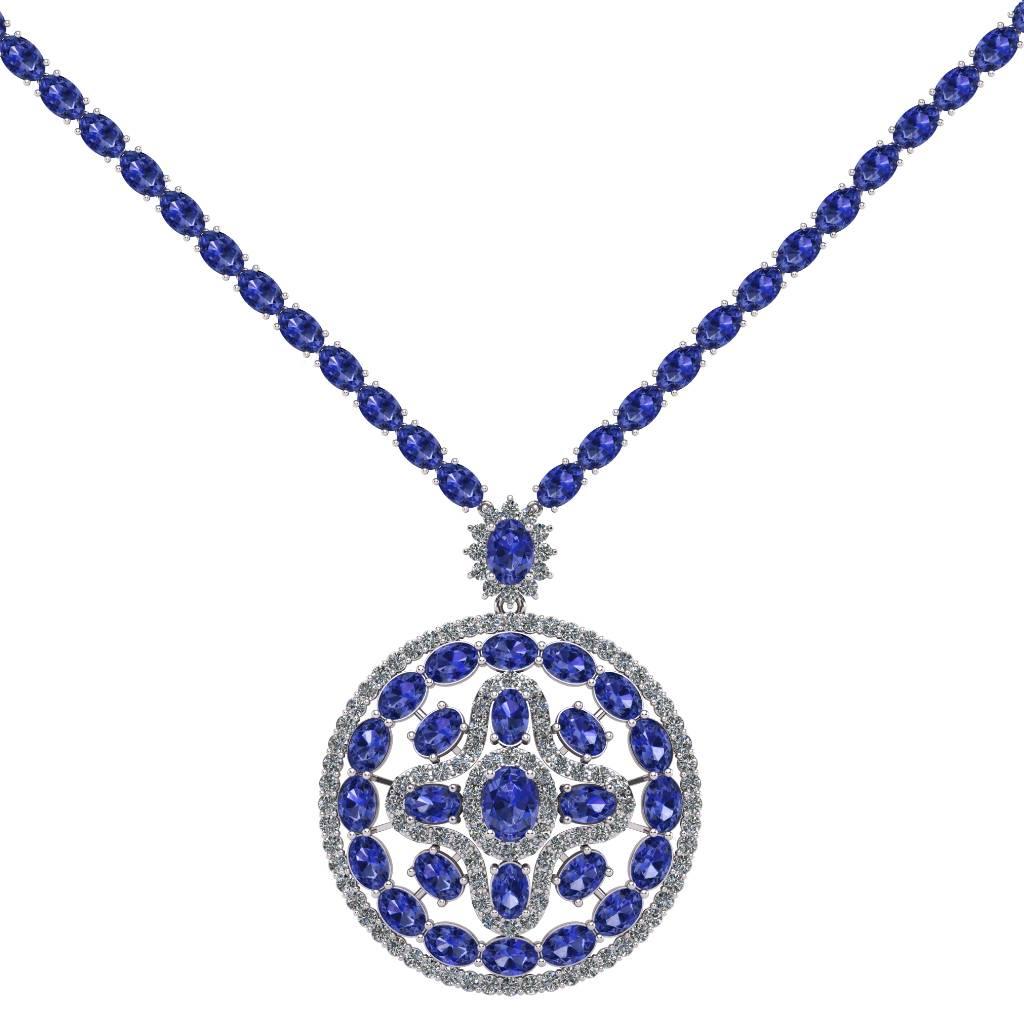 Women's or Men's Tanzanite Diamond Tennis Necklace Medallion by Juliette Wooten White Gold  For Sale