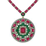 Ruby Emerald Diamond Tennis Necklace Medallion by Juliette Wooten Yellow Gold 