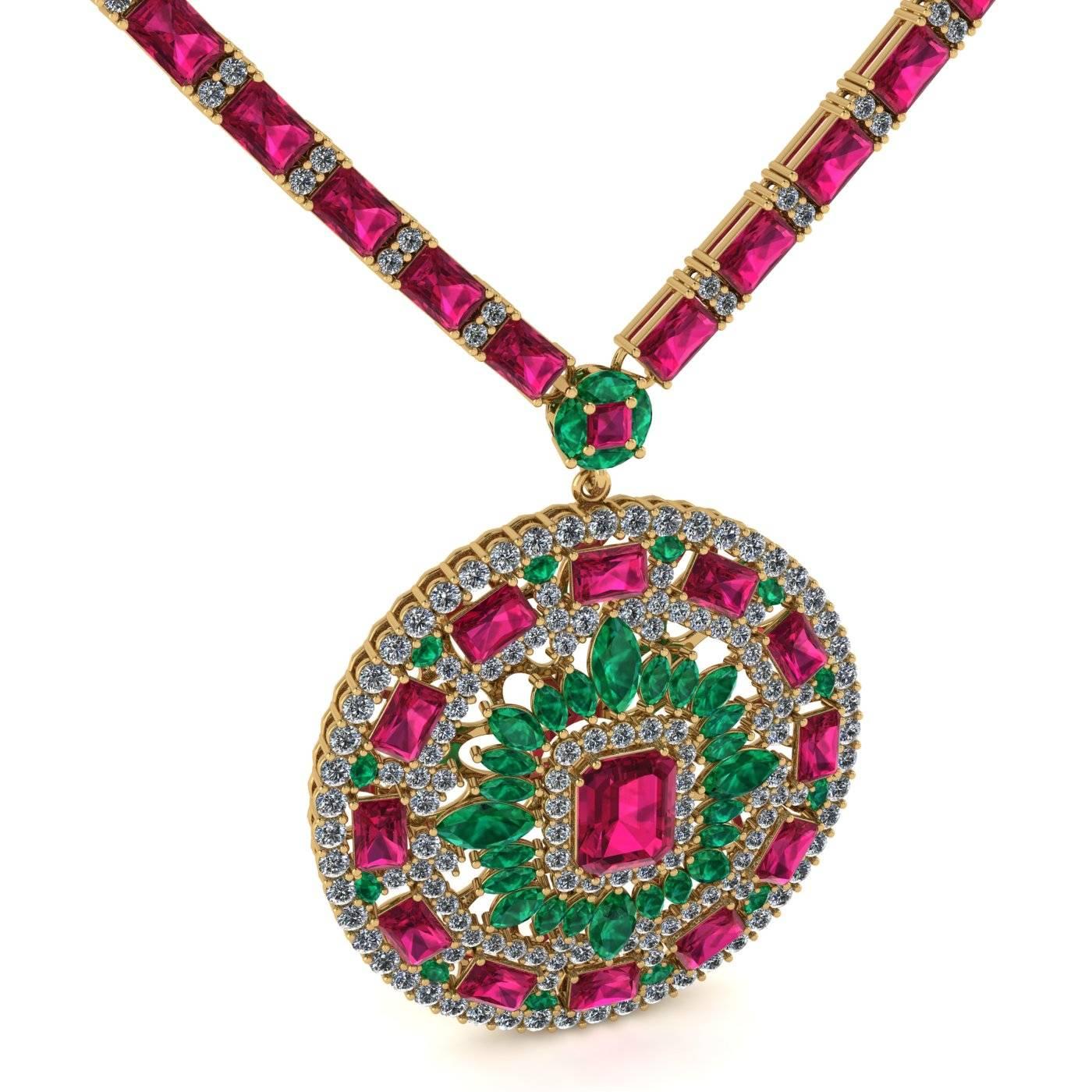 Tennis-Halskette mit Medaillon aus Gelbgold mit Rubin, Smaragd und Diamant von Juliette Wooten  (Zeitgenössisch) im Angebot