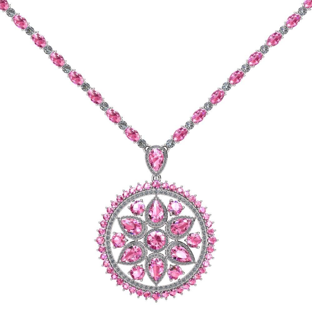  Pink Sapphire Diamond Tennis Necklace Medallion by Juliette Wooten White Gold  For Sale 1