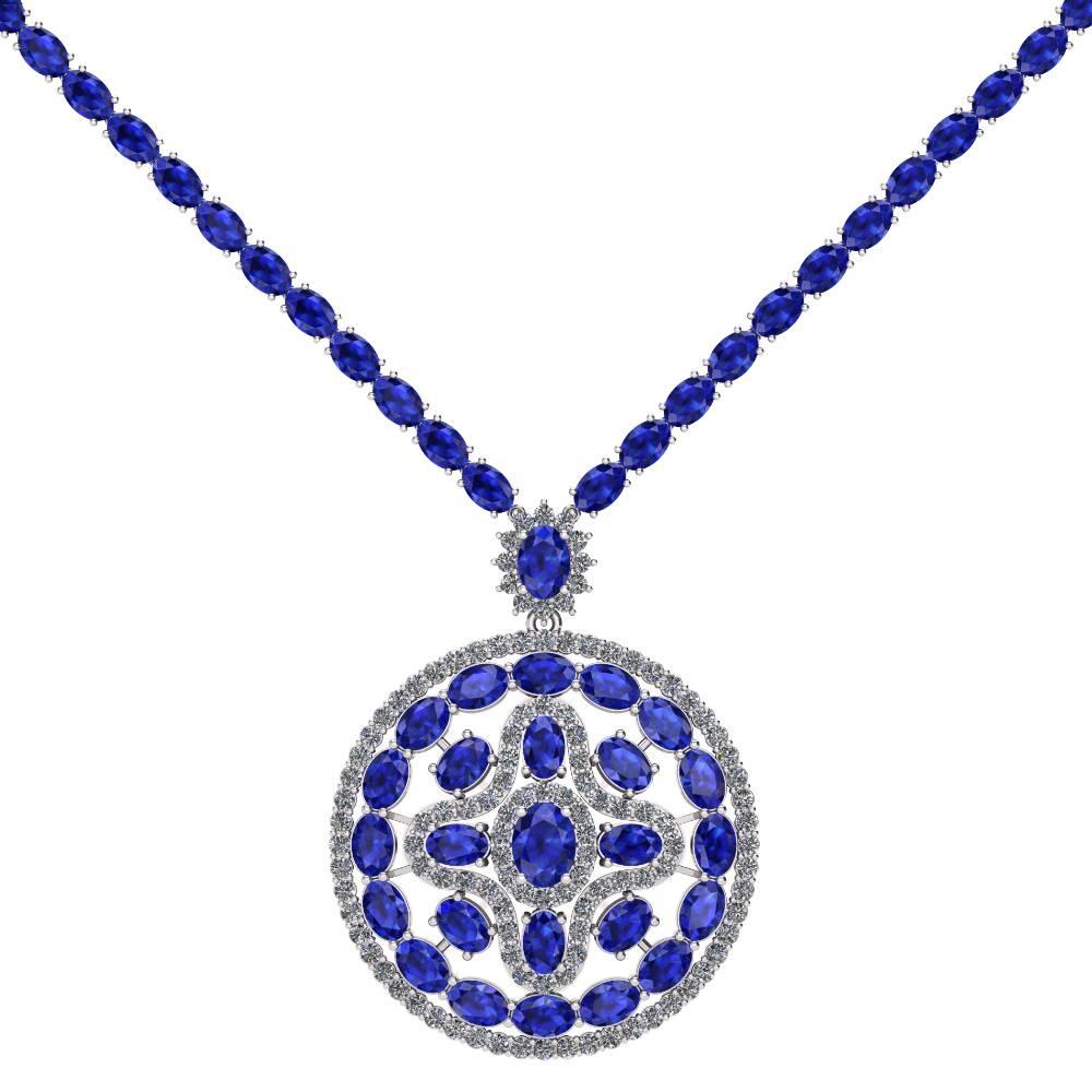 Blue Sapphire Diamond Tennis Necklace Medallion by Juliette Wooten White Gold  For Sale 1