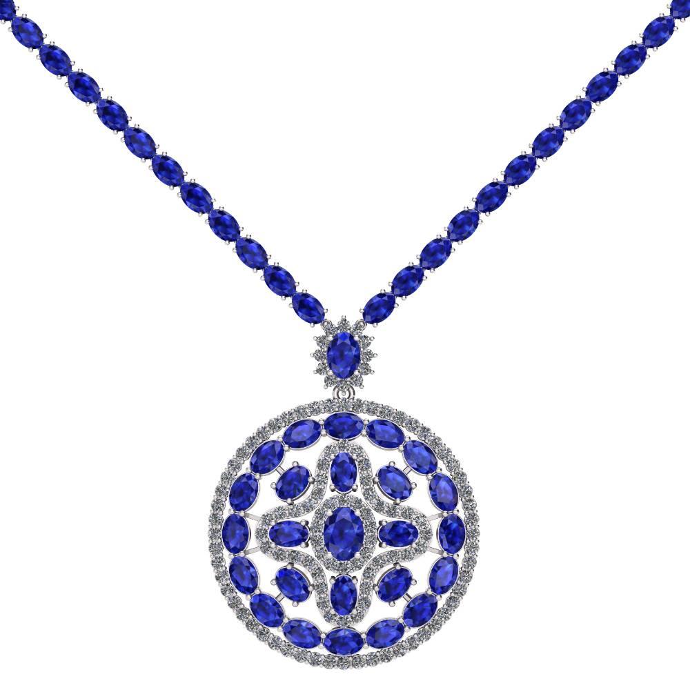 Blue Sapphire Diamond Tennis Necklace Medallion by Juliette Wooten White Gold For Sale 1