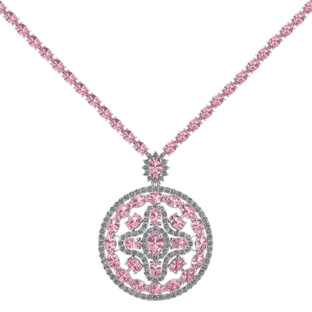 Pink Sapphire Diamond Tennis Necklace Medallion by Juliette Wooten White Gold In New Condition For Sale In Sanford, FL