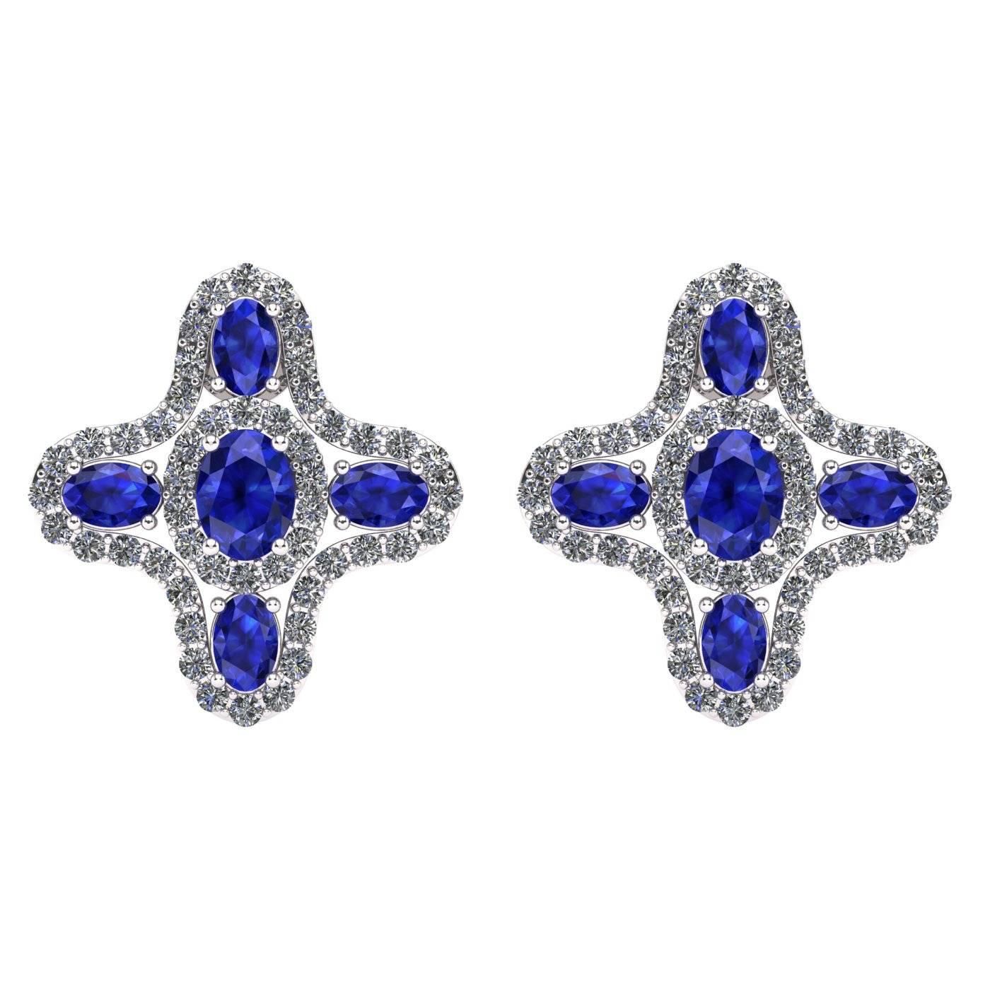 Juliette Wooten Blue Sapphire Diamond White Gold Halo Stud Earrings   