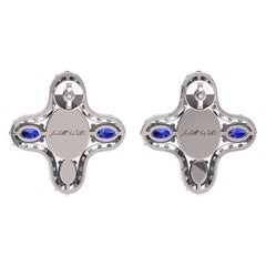 Juliette Wooten Blue Sapphire Diamond White Gold Halo Stud Earrings