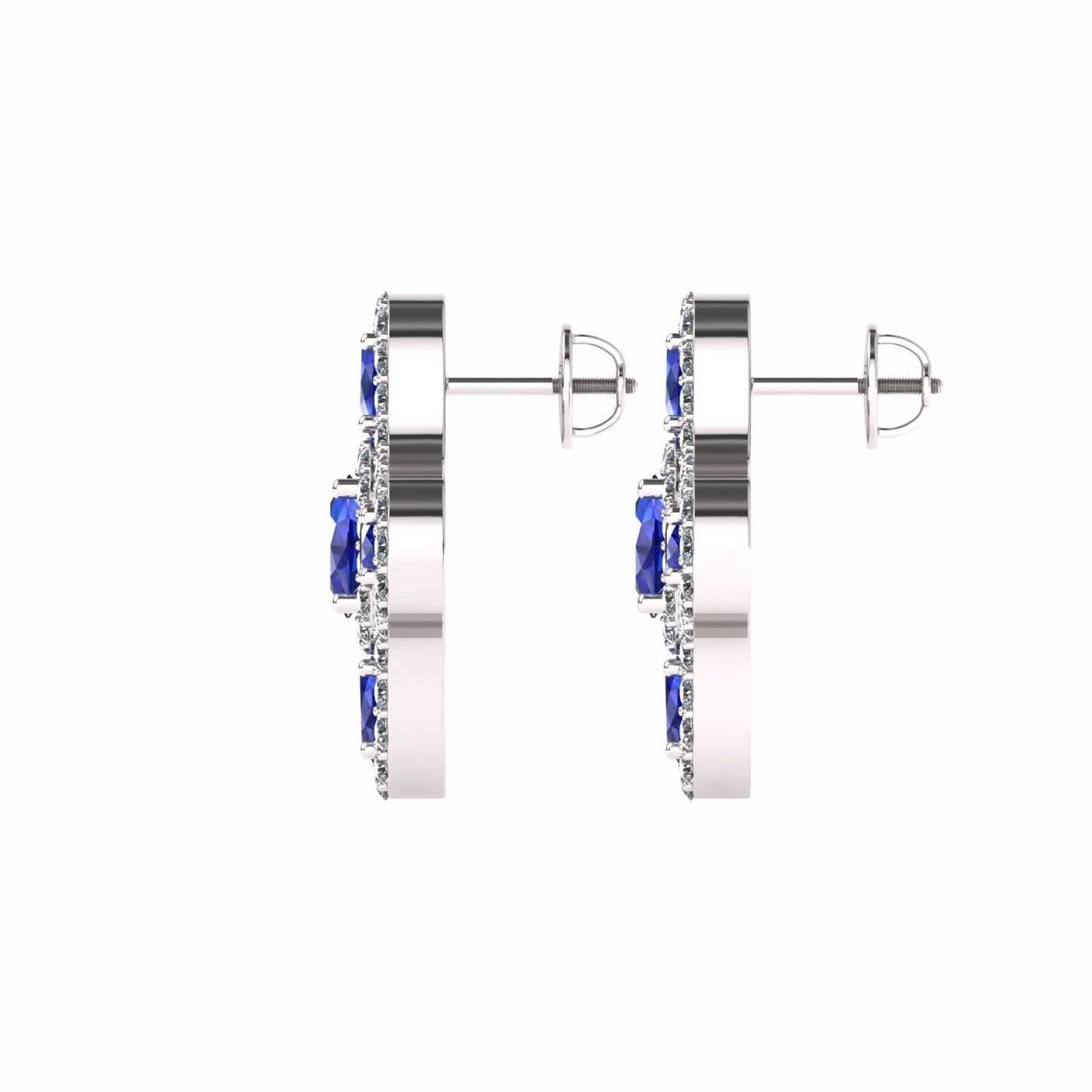Contemporary Juliette Wooten Blue Sapphire Diamond White Gold Halo Stud Earrings For Sale