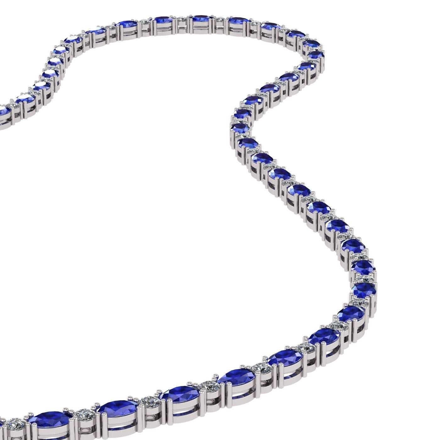 Modern Blue Sapphire Diamond Tennis Necklace by Juliette Wooten White Gold For Sale