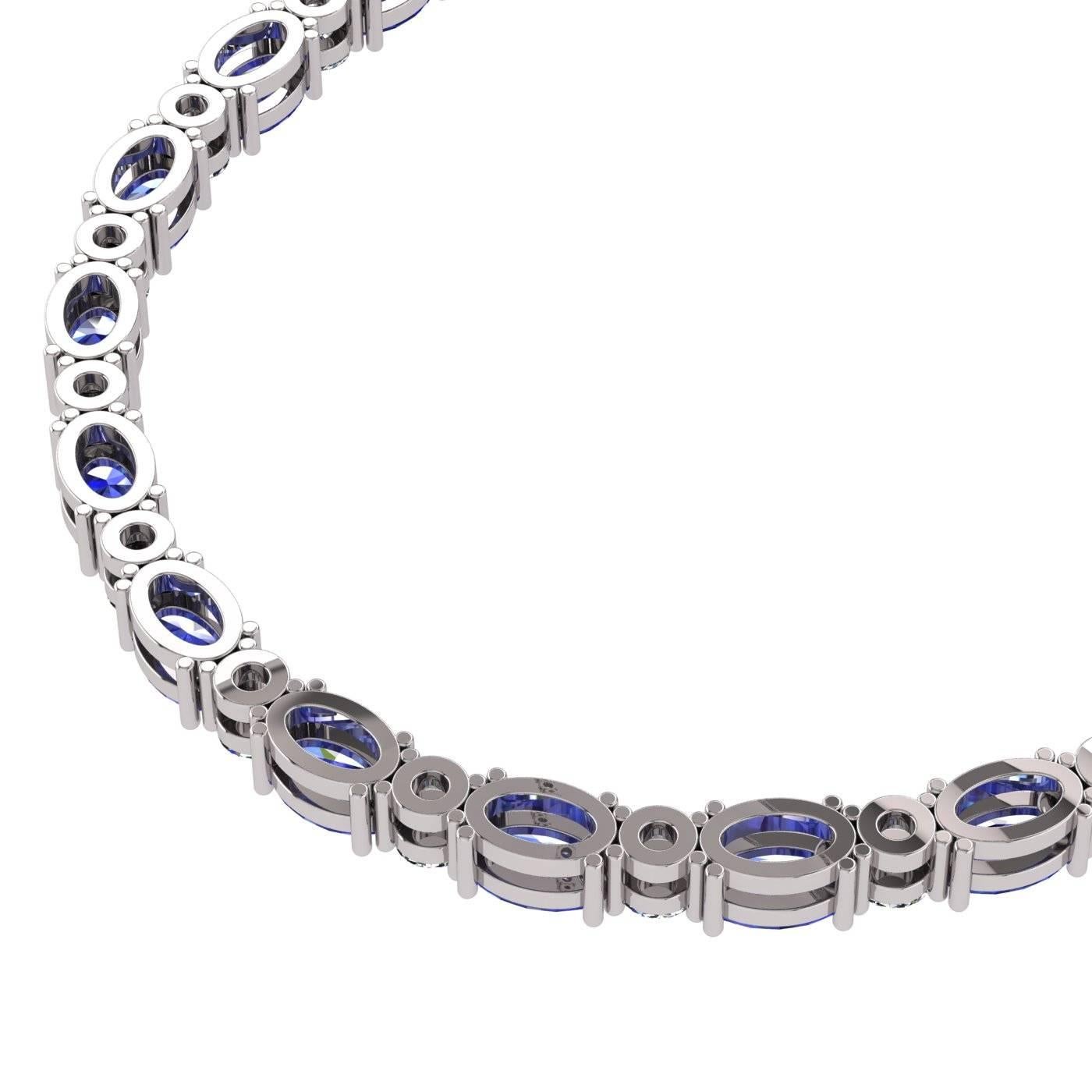 Women's or Men's Blue Sapphire Diamond Tennis Necklace by Juliette Wooten White Gold For Sale