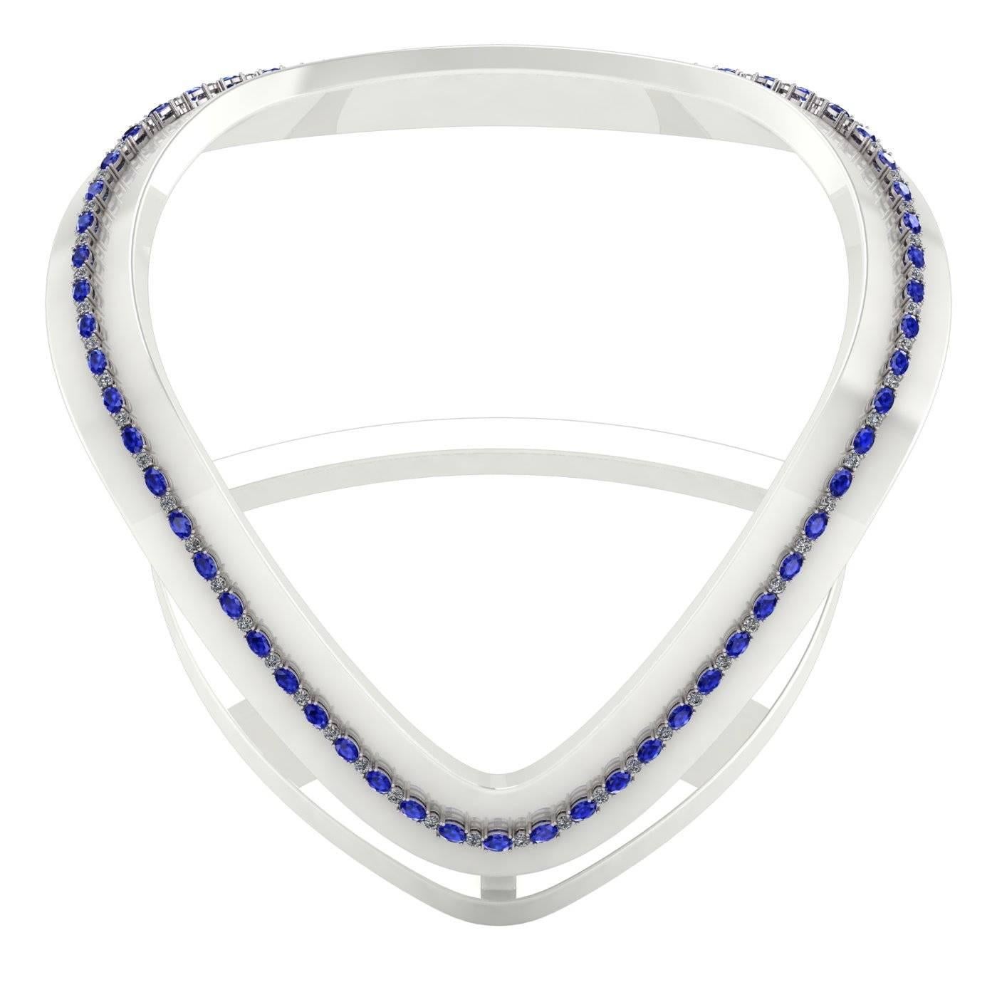 Blue Sapphire Diamond Tennis Necklace by Juliette Wooten White Gold For Sale