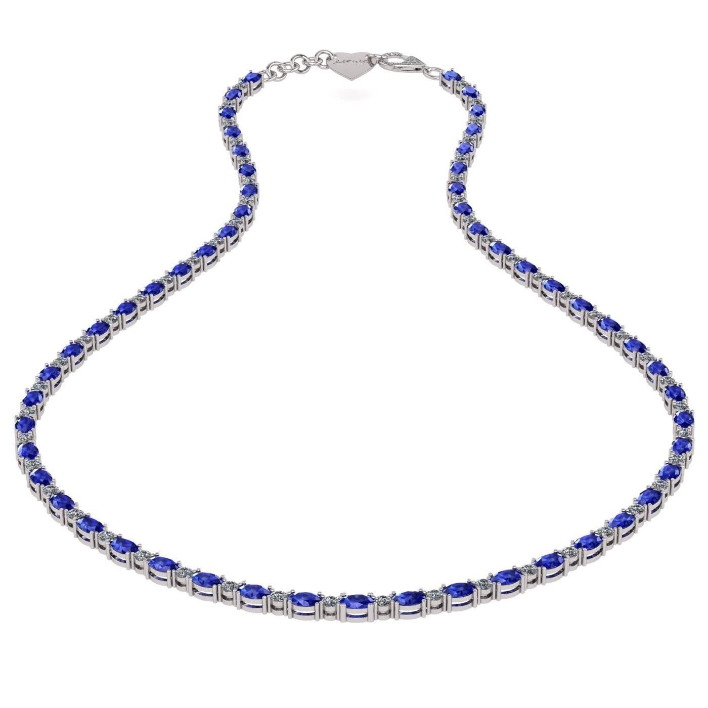 Blue Sapphire Diamond Tennis Necklace by Juliette Wooten White Gold For Sale 1