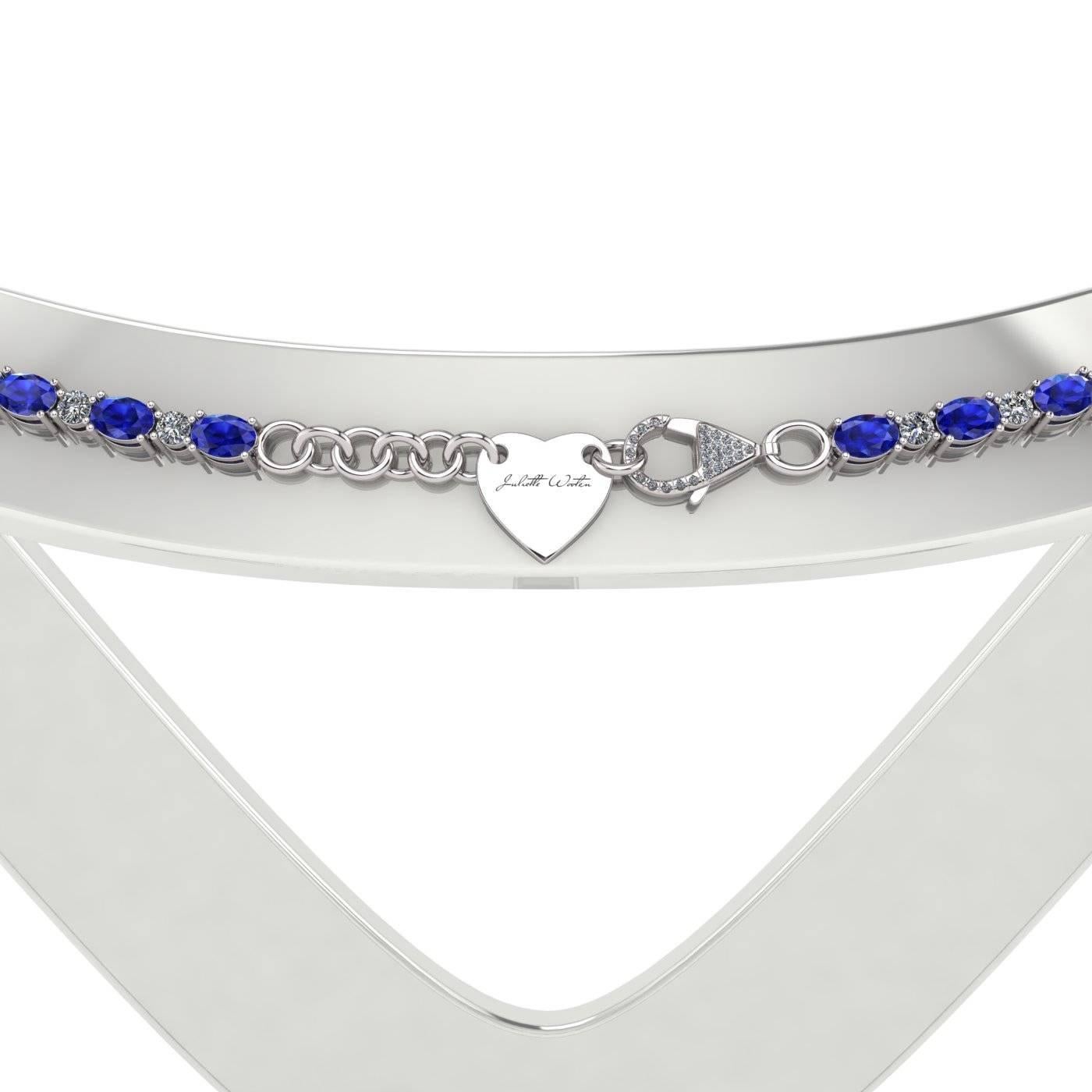 Blue Sapphire Diamond Tennis Necklace by Juliette Wooten White Gold In New Condition For Sale In Sanford, FL