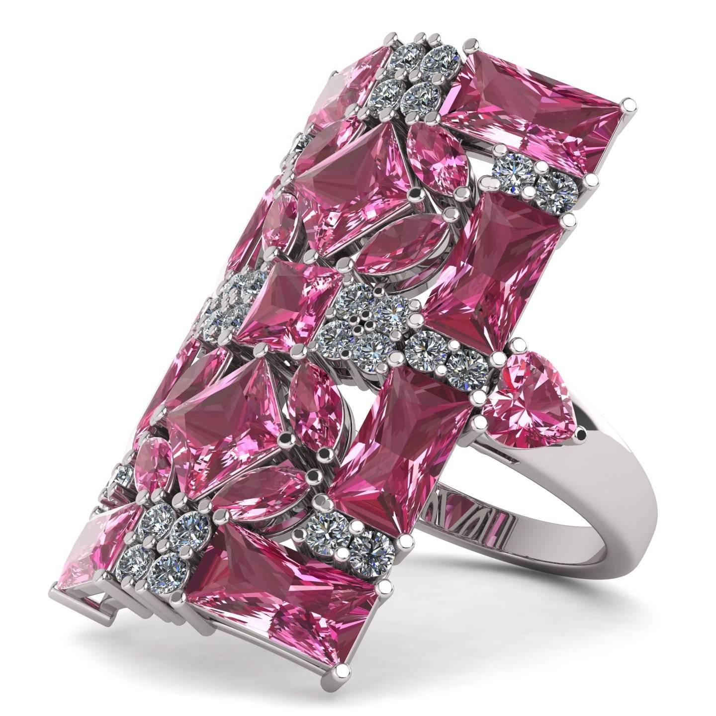 Contemporary Juliette Wooten Baguette Pink Tourmaline Heart Diamond White Gold Ring For Sale